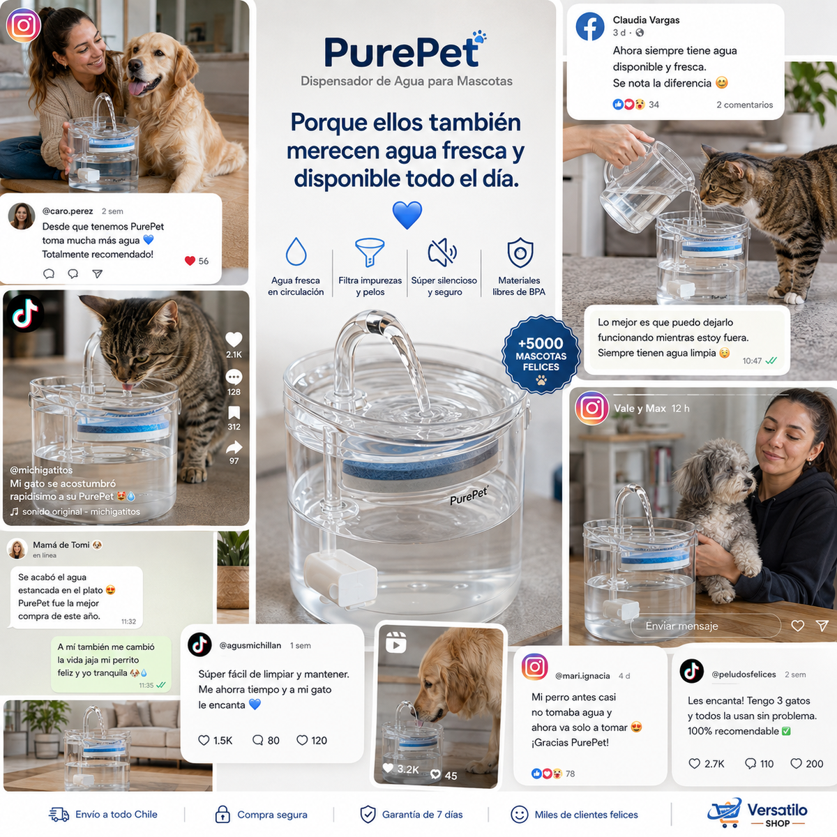 PurePet — Agua 100% libre de bacterias y olores
