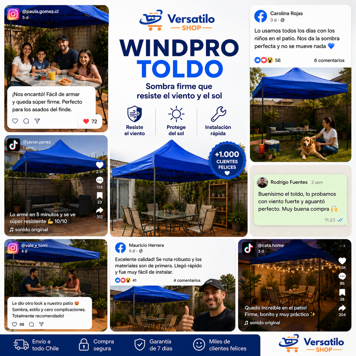WindPro - 3x3 mts - Sombra que resiste el viento